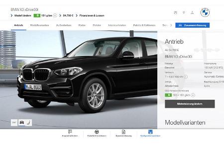 BMW iX3 X3 xDrive 30i Konfigurator Vergleich