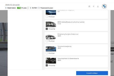 BMW iX3 X3 xDrive 30i Konfigurator Vergleich