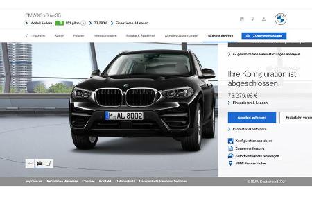BMW iX3 X3 xDrive 30i Konfigurator Vergleich