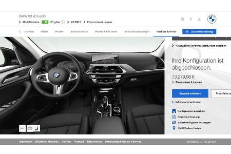 BMW iX3 X3 xDrive 30i Konfigurator Vergleich