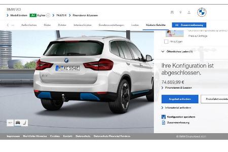 BMW iX3 X3 xDrive 30i Konfigurator Vergleich