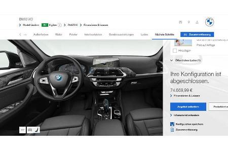 BMW iX3 X3 xDrive 30i Konfigurator Vergleich