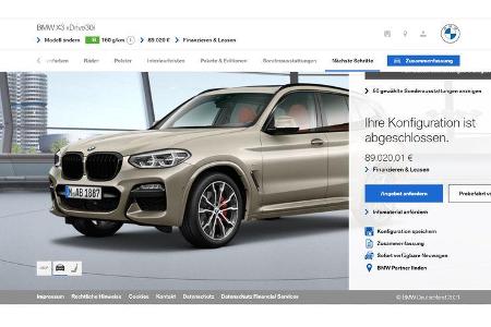 BMW iX3 X3 xDrive 30i Konfigurator Vergleich