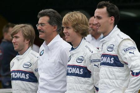 Das damalige BMW-Führungsquartett: Nick Heidfeld, Mario Theissen, Vettel und Robert Kubica.