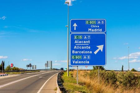 Directional Signs to Madrid Barcelona and Valencia Spain Directional Signs to Madrid Barcelona and Valencia Spain