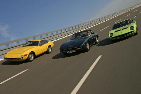 Ferrari 365 GTB/4 Daytona, Lamborghini Miura S, Maserati Ghibli SS Ferrari 365 GTB/4 Daytona, Lamborghini Miura S, Maserati Ghibli SS