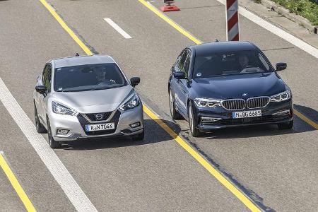 Spurhalteassistent: BMW 5er gegen Nissan Micra