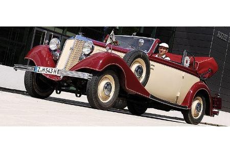 Frank und Pia Riedel auf Horch 830 Sportcabriolet: 3,0-Liter-V8, 70 PS, Baujahr 1933.