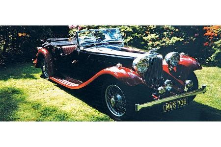 Hubertus von Löbbecke und Michael Pelle auf Jaguar SS 1 Open Tourer: 3,5-Liter-Reihensechszylinder, 125 PS, Baujahr 1935