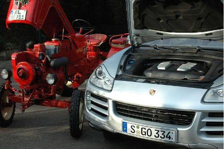 Der Motor des Cayenne stammt aus dem Hause Volkswagen. Der Traktor trägt echte Porsche-Technik in sich.
