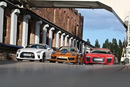 Porsche 911 Turbo S Exclusive 991 Audi R8 V10 Plus Nissan GT-R Test Porsche 911 Turbo S Exclusive 991 Audi R8 V10 Plus Nissan GT-R Test