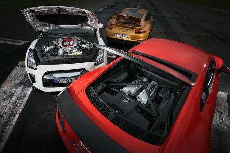 Porsche 911 Turbo S Exclusive 991 Audi R8 V10 Plus Nissan GT-R Test Porsche 911 Turbo S Exclusive 991 Audi R8 V10 Plus Nissan GT-R Test