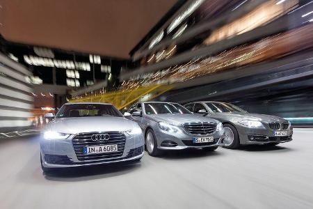 Audi A6 3.0 TDI Quattro, BMW 530d, Mercedes E 350 Bluetec, Frontansicht Audi A6 3.0 TDI Quattro, BMW 530d, Mercedes E 350 Bluetec, Frontansicht