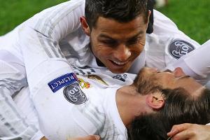 Manchmal freuen sie sich sogar zusammen: Cristiano Ronaldo (oben) und Gareth Bale beim Torjubel im Dress von Real Madrid