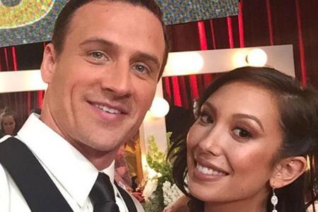 Ryan Lochte und seine Tanzpartnerin Cheryl Burke backstage bei Ryan Lochte und seine Tanzpartnerin Cheryl Burke backstage bei