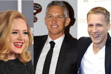 Adele, Gary Lineker (Mitte) und Oliver Pocher freuen sich über den Titelgewinn von Leicester City Adele, Gary Lineker (Mitte) und Oliver Pocher freuen sich über den Titelgewinn von Leicester City