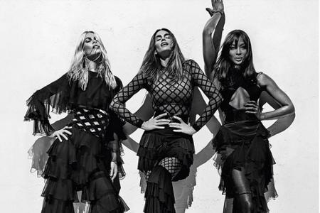 Claudia Schiffer, Cindy Crawford und Naomi Campbell posieren für Balmain