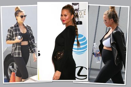 Statt ihren Babybauch zu verstecken, hüllt ihn Chrissy Teigen lieber in ein enganliegendes Kleid Statt ihren Babybauch zu verstecken, hüllt ihn Chrissy Teigen lieber in ein enganliegendes Kleid