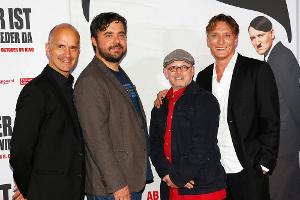 Schauspieler Christoph Maria Herbst, Regisseur David Wnendt, Autor Timur Vermes und "Hitler"-Darsteller Oliver Massuci (v.l....