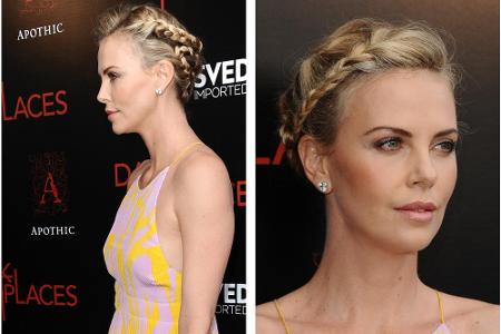 Elfenhaft schwebte Charlize Theron mit dieser Flechtfrisur über den roten Teppich