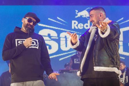 Sido (l.) und Haftbefehl beim Soundclash-Finale in Essen Sido (l.) und Haftbefehl beim Soundclash-Finale in Essen