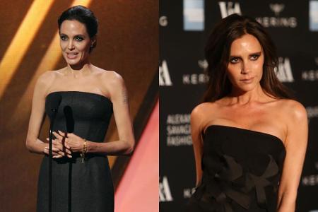 Angelina Jolies (39, l.) Figur erinnert eher an die einer alten Frau, während Victoria Beckham (41) mit ihren dunklen Augen ... Angelina Jolies (39, l.) Figur erinnert eher an die einer alten Frau, während Victoria Beckham (41) mit ihren dunklen Augen ...