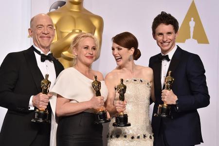 Die besten Schauspieler: J.K. Simmons, Patricia Arquette, Julianne Moore und Eddie Redmayne (v.l.n.r.) Die besten Schauspieler: J.K. Simmons, Patricia Arquette, Julianne Moore und Eddie Redmayne (v.l.n.r.)