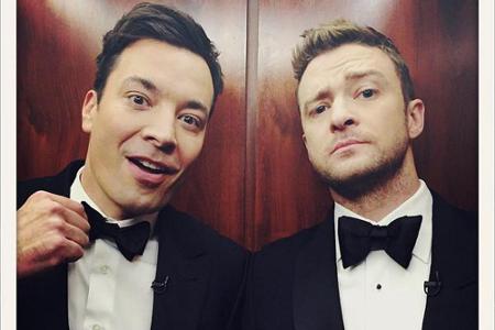 Sie läuteten die Show ein: Moderator Jimmy Fallon und Pop-Star Justin Timberlake