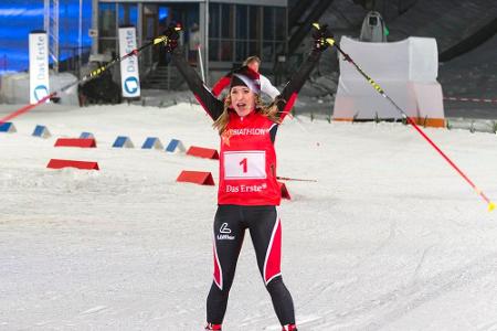 Stefanie Hertel beim Zieleinlauf des Stefanie Hertel beim Zieleinlauf des