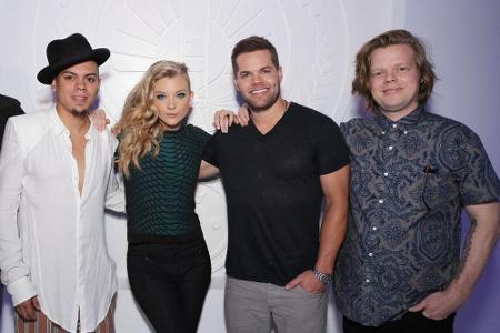 Katniss' Kameracrew: Evan Ross, Natalie Dormer, Wes Catham und Elden Henson (von links)