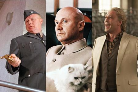 Drei legendäre Bond-Gegenspieler: Auric Goldfinger (Gert Fröbe), Ernst Stavro Blofeld (Donald Pleasence) und Raoul Silva (Ja... Drei legendäre Bond-Gegenspieler: Auric Goldfinger (Gert Fröbe), Ernst Stavro Blofeld (Donald Pleasence) und Raoul Silva (Ja...