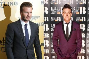 David Beckham und Robbie Williams beschützen Kinder
