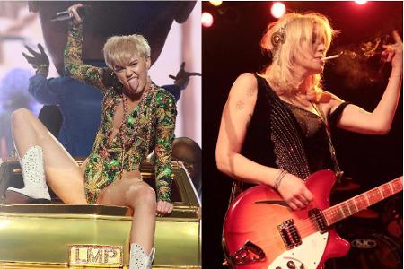 Miley Cyrus (li.) und Courtney Love ecken gerne an Miley Cyrus (li.) und Courtney Love ecken gerne an