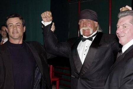 Action-Stars unter sich: Sylvester Stallone, Hulk Hogan und Vince McMahon Action-Stars unter sich: Sylvester Stallone, Hulk Hogan und Vince McMahon