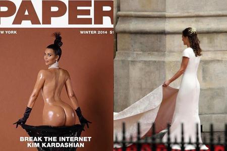 Wirklich kaum zu vergleichen: links Kim Kardashian auf dem Magazin-Cover, rechts Pippa Middleton bei der Hochzeit von Kate u... Wirklich kaum zu vergleichen: links Kim Kardashian auf dem Magazin-Cover, rechts Pippa Middleton bei der Hochzeit von Kate u...
