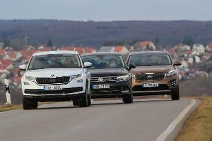 Skoda Kodiaq, Kia Sorento, VW Tiguan im Vergleich