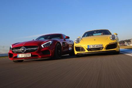 Porsche 911 Carrera S, Mercedes-AMG GT, Frontansicht Porsche 911 Carrera S, Mercedes-AMG GT, Frontansicht