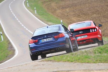 Alpina B4 Biturbo Coupé, Ford Mustang GT 5.0 Fastback, Heckansicht