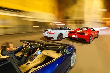 Ferrari 458 Speciale A, Lamborghini Aventador Roadster, Maserati Gran Cabrio MC