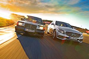 Mercedes C 350e und 190 E 2.5-16 Evo II im Fahrbericht
