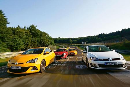 Opel Astra OPC, Renault Mgane R.S., Ford Focus ST, VW Golf GTI Performance
