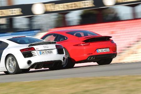 Audi R8 FSI Quattro, Porsche 911 Carrera 4S, Heckansicht, Heckspoiler