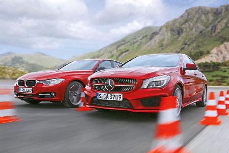 Mercedes CLA 250, BMW 328i, Frontansicht Mercedes CLA 250, BMW 328i, Frontansicht