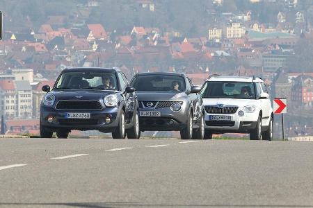 Mini Countryman One, Nissan Juke 1.6, Skoda Yeti 1.4 TSI