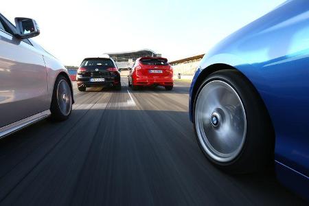 BMW 125i, Ford Focus ST, Mercedes A 250, VW Golf GTI, Fahrt