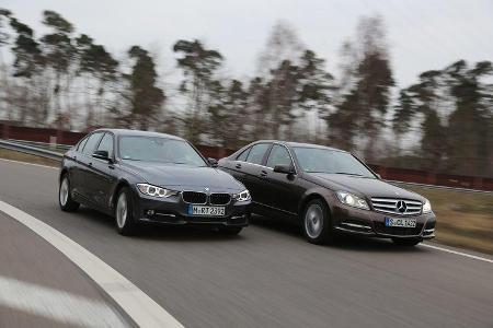 BMW 316d, Mercedes C 180 CDI, Seitenansicht BMW 316d, Mercedes C 180 CDI, Seitenansicht