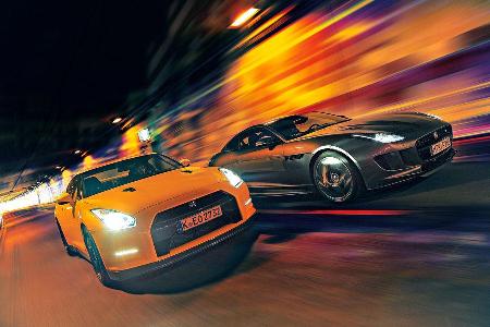 Jaguar F-Type R AWD Coup, Nissan GT-R, Frontansicht Jaguar F-Type R AWD Coup, Nissan GT-R, Frontansicht