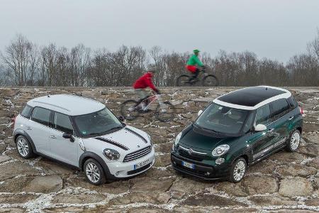 Fiat 500L 0.9 Twinair Lounge, Mini One Countryman, Frontansicht Fiat 500L 0.9 Twinair Lounge, Mini One Countryman, Frontansicht
