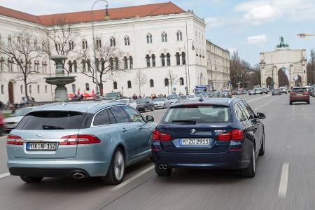 BMW 520d Touring, Jaguar XF Sportbrake 2.2D, Heckansicht