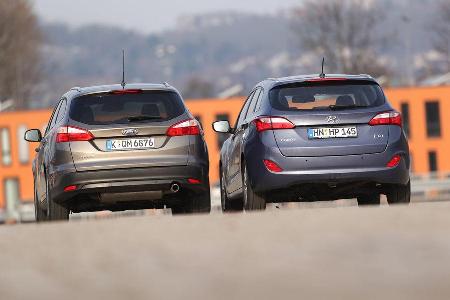 Hyundai i30 1.6 CRDI, Ford Focus 2.0 TDCi, Heckansicht